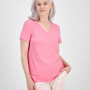 #154. Charter Club Women's Solid V-Neck Short-Sleeve Sleepwear Top -SOFT CORAL